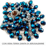 Rosario con perline di cristallo blu scuro Crocifisso e Terra Santa da Jerusalemme.